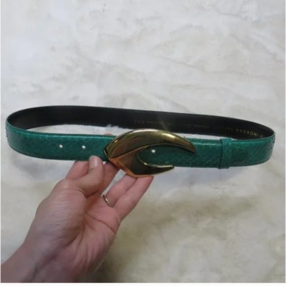 Morgan Taylor green genuine snakeskin belt